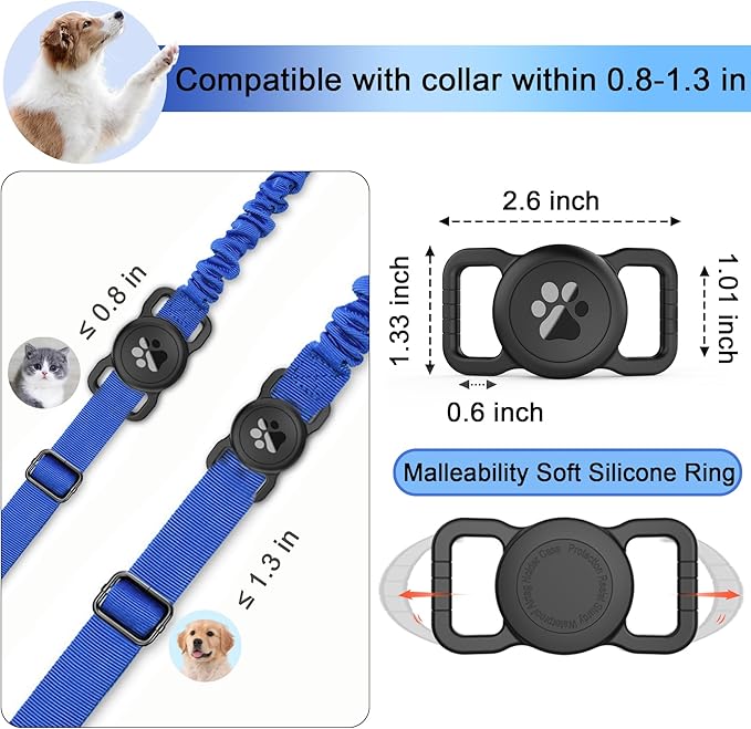 SANKALA Airtag Dog Collar Holder, [1 Pack] Waterproof Dog Airtag Holder, Silicone Full Body Covered Anti-Lost Protective Apple Air Tag Holder for Pet Collar - Fits All Width Collars, Black