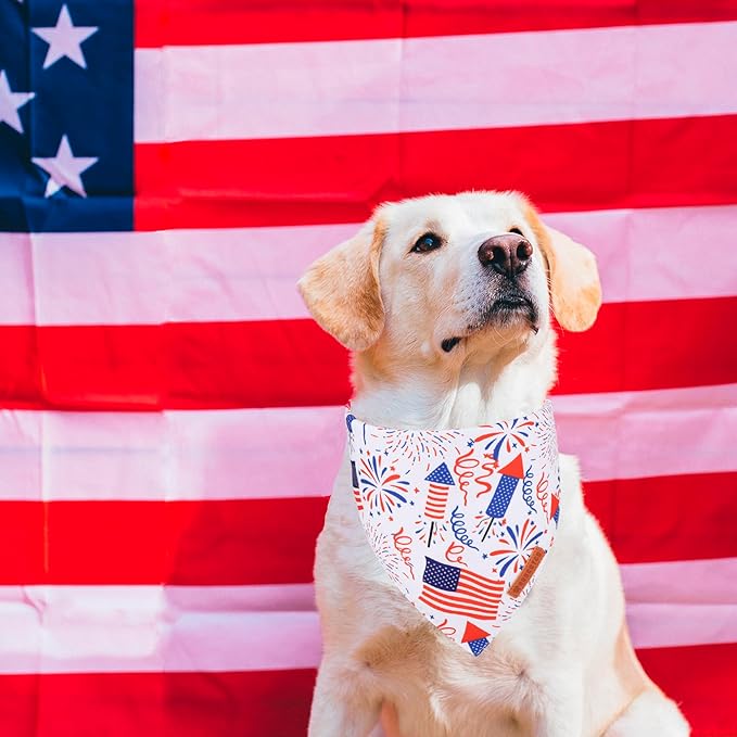 ADOGGYGO American Flag Dog Bandana, White Blue 4th of July Flag Pet Scarf, Premium Durable Fabric, Adjustable Fit 4th of July Bandanas for Extra Large Dogs Pets (X-Large)
