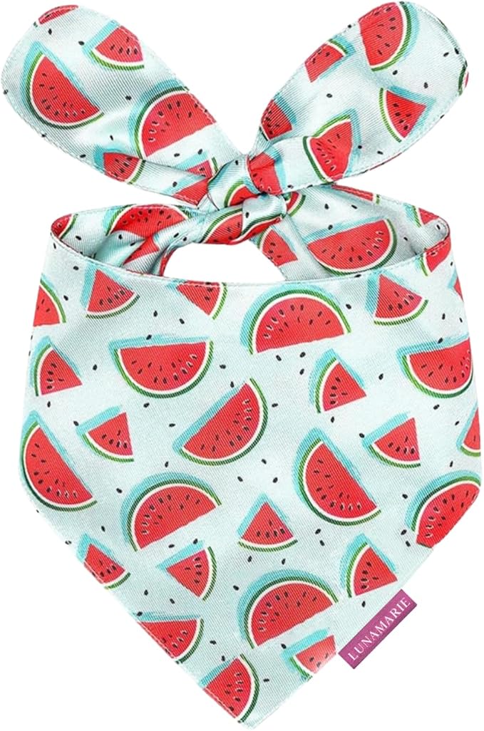 Luxury Dog Bandanas - Cute Watermelon Design | Premium & Soft Fabric | 100% Handmade Custom Adjustable Shape Dual Layered Small, Medium, Large Cat Scarf (Watermelon, Large)