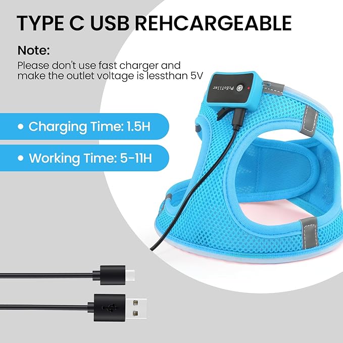 PceoTllar Light Up Dog Harness, LED No Pull Reflective Dog Harness, Flashing Lighted for Night Walking - Small/Medium, (Blue M)