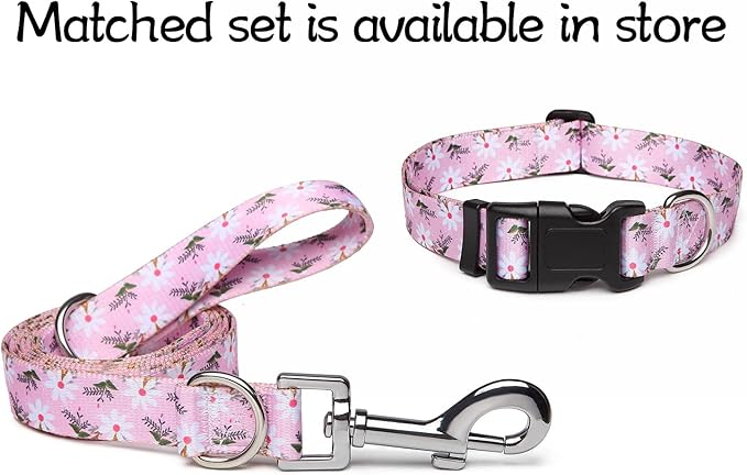 Adjustable Dog Collar with Patterns, Ultra Comfy Soft Nylon Breathable Pet Collar for Small Medium Large Dogs (M, Pink White Flower)