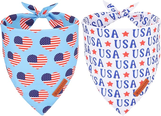 ADOGGYGO 4th of July Dog Bandanas, American Flag Pet Scarf, Multi Size Offered, White Blue Flag Bandana for Medium Large Dogs Pets (Large)