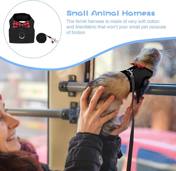 Rypet Animal Harness and Leash - Soft Mesh Pet Harness With Safe Bell, No Pull Comfort Padded Vest for Small Pet Black S