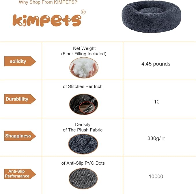 Calming Dog Bed for Medium and Large Dogs - Round Donut Washable Anti-Slip Faux Fur Fluffy Cuddle Anxiety Cat Bed (36" Dark Grey)