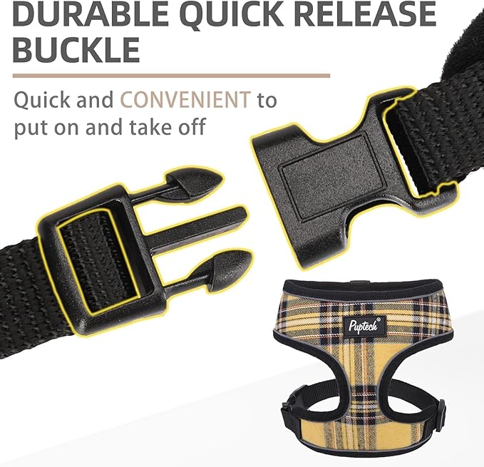 PUPTECK Soft Mesh Dog Harness and Leash Set Pet Puppy Cat Comfort Padded Vest No Pull Harnesses, Yellow, L