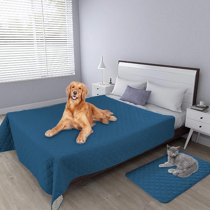 Easy-Going 100% Waterproof Dog Bed Cover, Non-Slip Pet Blanket for Furniture, Washable Couch Cover, Repleasement Sofa Cover (96x82 in,Peacock Blue)