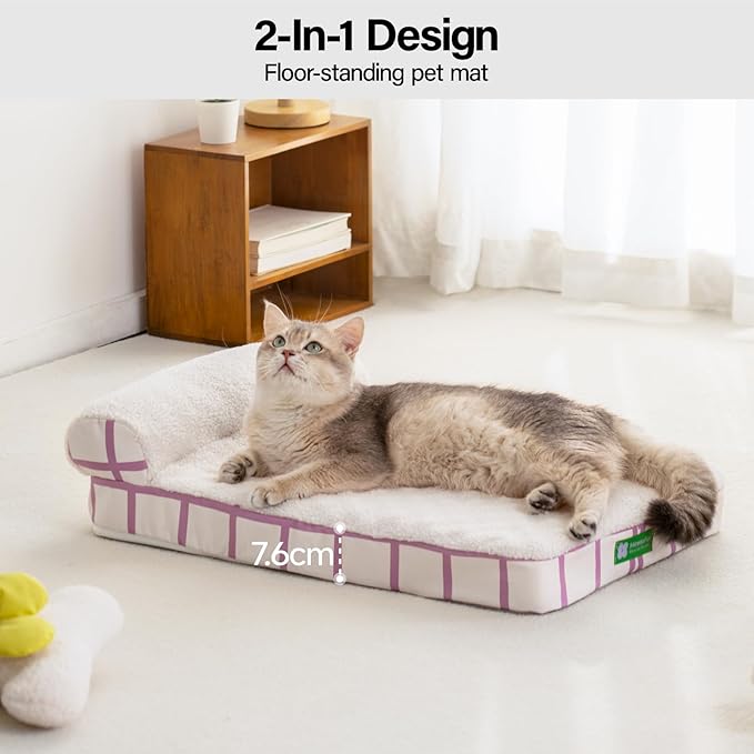 MEWOOFUN Cat Couch Bed, Modern Elevated Cat Bed with Nonskid Bottom, Orthopedic Pet Sofa Bed with Removable Washable Cover, Wooden Pet Furniture for Kitty Puppy, Purple & White