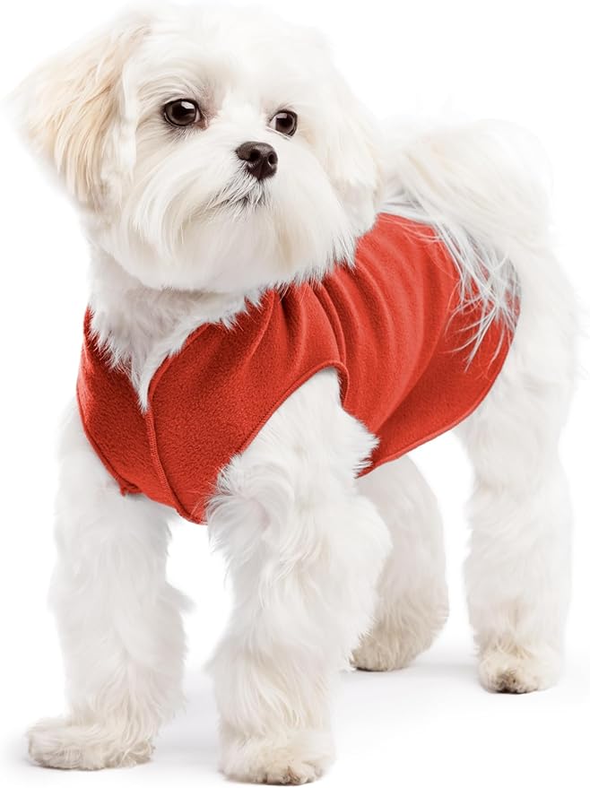 Stretch Fleece Dog Coat, Stretchy Pet Sweater, Machine Washable Pullover for Winter and Fall, Paprika, 8