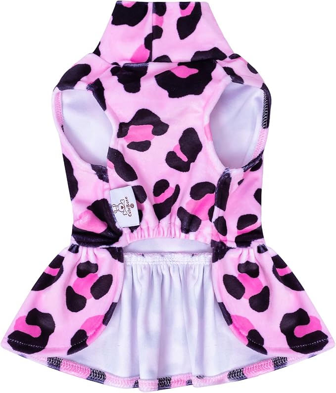 CuteBone Turtleneck Dog Velvet Dress Puppy Skirt Costume Pet Clothes Cat Apparel with Bow Hair Rope for Small Dogs CVD08L