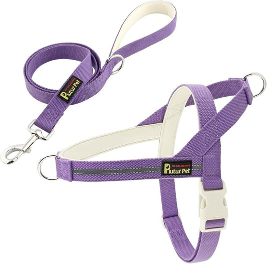 Plutus Pet Cotton Dog Harness and Leash Set, Reflective and Soft Padded, Quick Fit Vest Harness, for Small, Medium and Large Dogs, Medium Purple, XXS