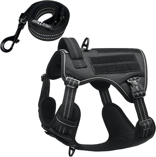 Tactical Harness for Large Medium Dogs, Adjustable No Pull Service Dog Harness with Molle & Loop Panels for Hiking Walking Training, XL (Neck: 21'' - 29'', Chest: 30''-43'')