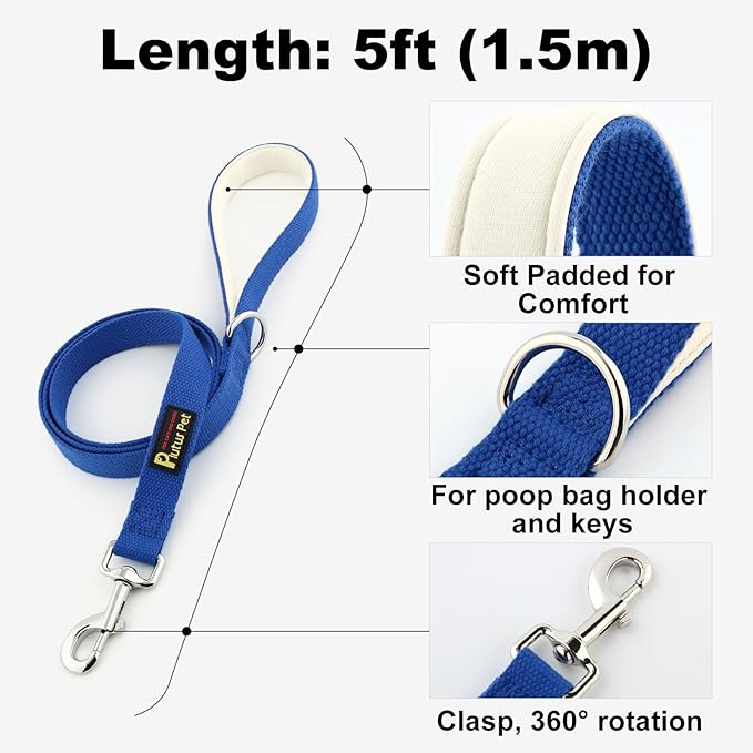 Plutus Pet Cotton Dog Harness and Leash Set, Reflective and Soft Padded, Quick Fit Vest Harness, for Small, Medium and Large Dogs, Royal Blue, M