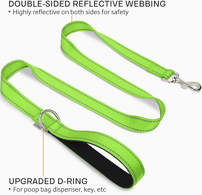 Joytale Double-Sided Reflective Dog Leash, 6 FT/5 FT/4 FT, Padded Handle Nylon Heavy Duty Leashes for Small & Medium Dogs Walking, Green, 5FT