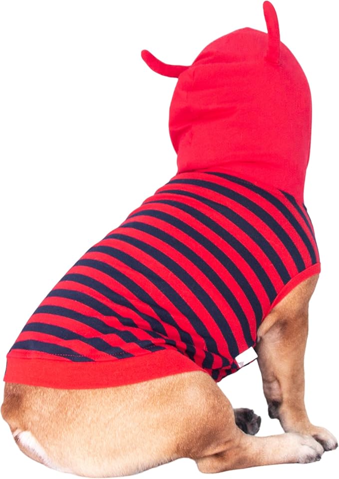 iChoue I am a French Bulldog Little Devil Fire Ant Costumes Hoodies Clothes Outfits Cosplay Winter Coats Sweaters Pullovers for Small Medium Dogs Frenchie Pug English Boston - Red, Large