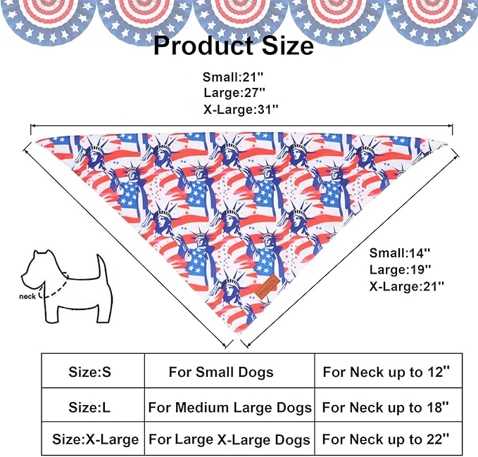 PTDECOR American Flag Dog Bandana Reversible Triangle Patriotic Pet Scarf 4th of July Dog Bandanas for Medium Large Dogs Pets (Red, Large)