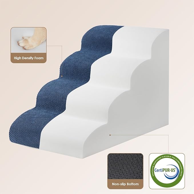 EHEYCIGA Curved Dog Stairs Ramp for High Beds 19.7" H, 4-Step Dog Steps for Small Dogs and Cats, Pet Stairs for High Bed Climbing, Non-Slip Balanced Pet Step Indoor, Navy