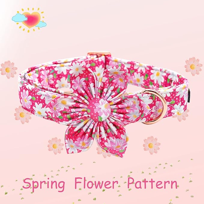 Elegant Little Tail Girl Dog Collar with Flowers - Pink Floral Pattern, Adjustable for Small Dogs