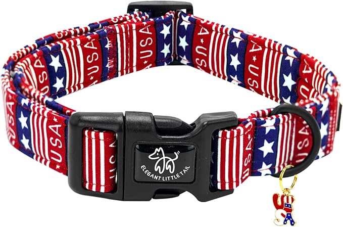Elegant little tail Independence Dog Collar, 4th of July Holiday Pet Collars Cotton Patriotic Puppy Girl or Boy Soft Pet Gift Adjustable Dog Collar for Small Medium Large Dogs