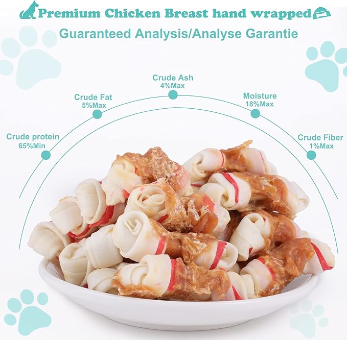 Dog Treats Chicken Wrapped Rawhide Bones for Small Dog Treats Puppy Chews Snacks Promotes Healthy Chewing Chicken Wrapped Knot 2.5" 0.5lb