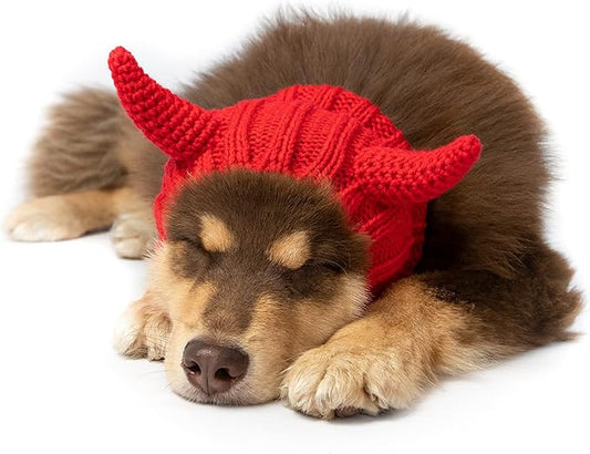 Zoo Snoods Red Devil Costume - Warm Knit Dog Snood Wrap for Pets, Neck Ear Cover Protection, Halloween Winter (Small)