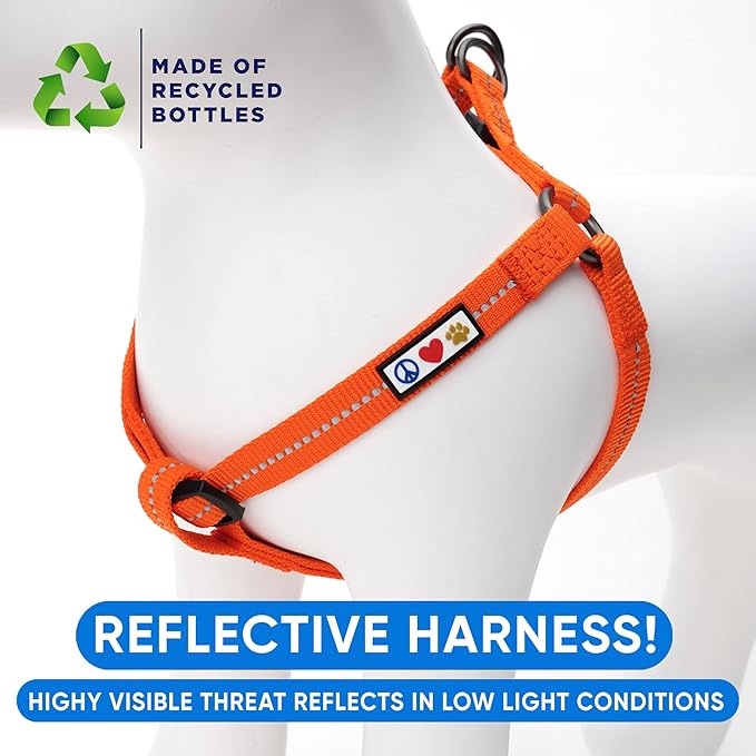Pawtitas Recycled Dog Harness with Reflective Stitched a Puppy Harness Made from Plastic Bottles Collected from Oceans Extra Small Orange Habanero