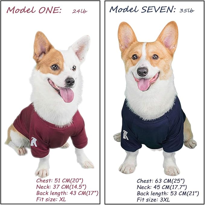 Koneseve Dog Shirts Soft Cotton Dog Clothes Stretchy T-Shirt for Small Medium Large Dogs Cat Shirt Breathable Puppy Outfit Kitten Apparel Pet Pullover Tee Blank Basic Sweatshirt 2-Pack Blue & Red XL