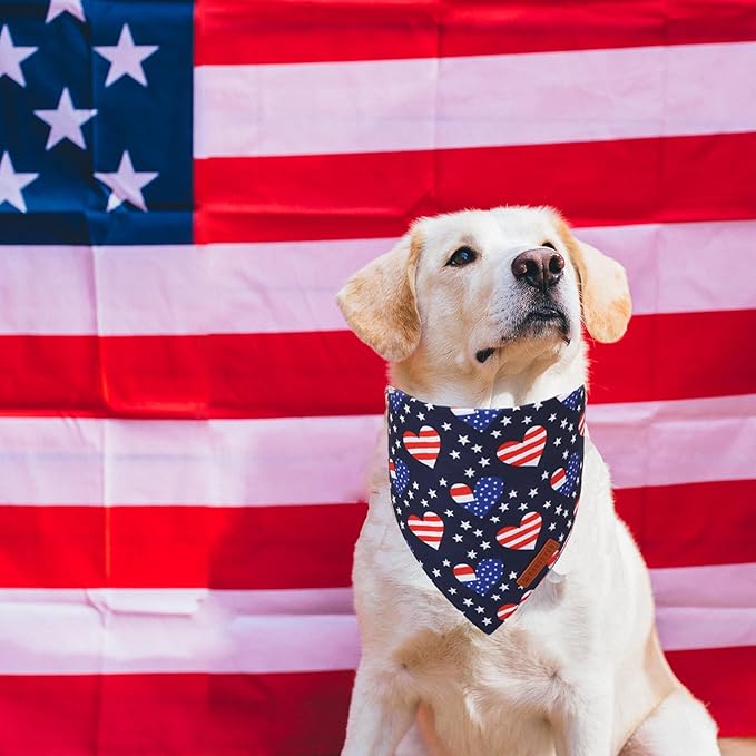 ADOGGYGO American Flag Dog Bandana, Balloon Star Flag Pet Scarf, Premium Durable Fabric, Adjustable Fit 4th of July Bandanas for Medium Large Dogs Pets (Large)
