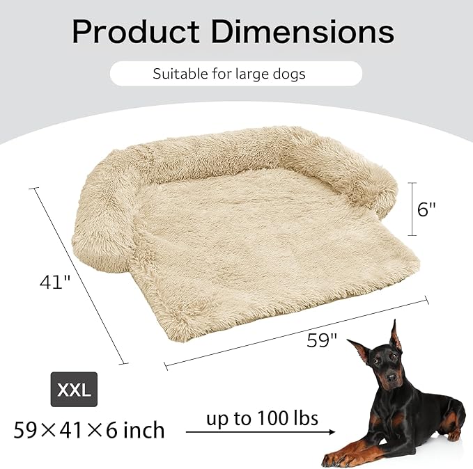 Calming Dog Bed Fluffy Plush Dog Mat for Furniture Protector with Removable Washable Cover for Large Medium Small Dogs and Cats (Extra Extra Large, Beige)