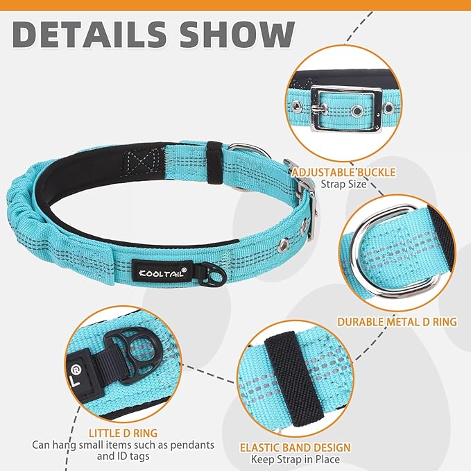 KOOLTAIL Heavy Duty Dog Collar with Handle for Large Dogs, Ballistic Nylon Collar for Training Control, Soft Padded Thick Wide Reflective Dogs Collar with Adjustable Metal Buckle for Walking, Green S