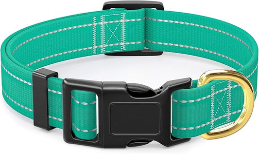 Reflective Dog Collar for Medium Dogs, Cute Adjustable Heavy-Duty Nylon Puppy Collars for Boy and Girl Female, Soft Pet Accessories with Quick Release Buckle, Neck 14-20", Green Cat/Dog Collar