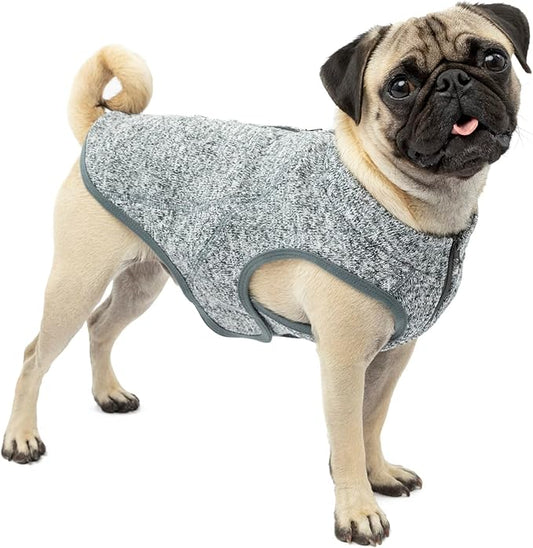 Kurgo Core Dog Sweater, Knit Dog Sweater with Fleece Lining, Cold Weather Pet Jacket, Zipper Opening for Harness, Adjustable Neck, Year-Round Sweater for Small Dogs (Heather Black, X-Small)