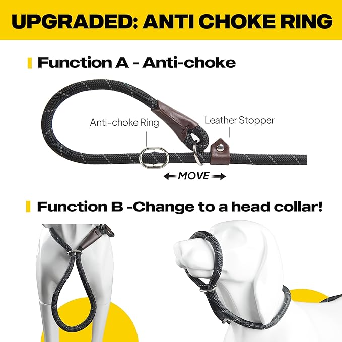 Fida Durable Slip Lead Dog Leash, 6 FT x 3/8" Heavy Duty Dog Loop Leashes, Comfortable Strong Rope Slip Leash for Small Dogs and Puppies, No Pull Pet Training Lead with Highly Reflective(3/8", Black)