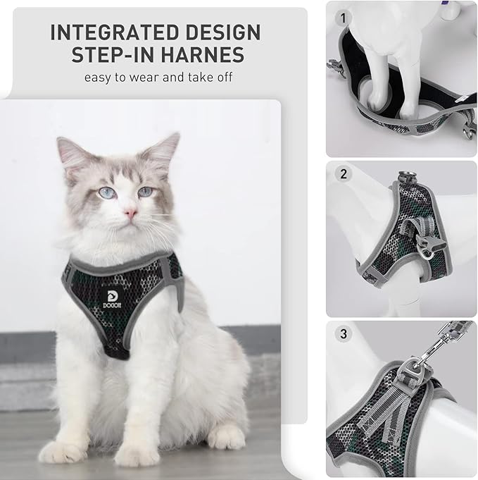 Dog and Cat Universal Harness with Leash - Cat Harness Escape Proof - Adjustable Reflective Step in Dog Harness for Small Dogs Medium Dogs - Soft Mesh Comfort Fit No Pull No Choke