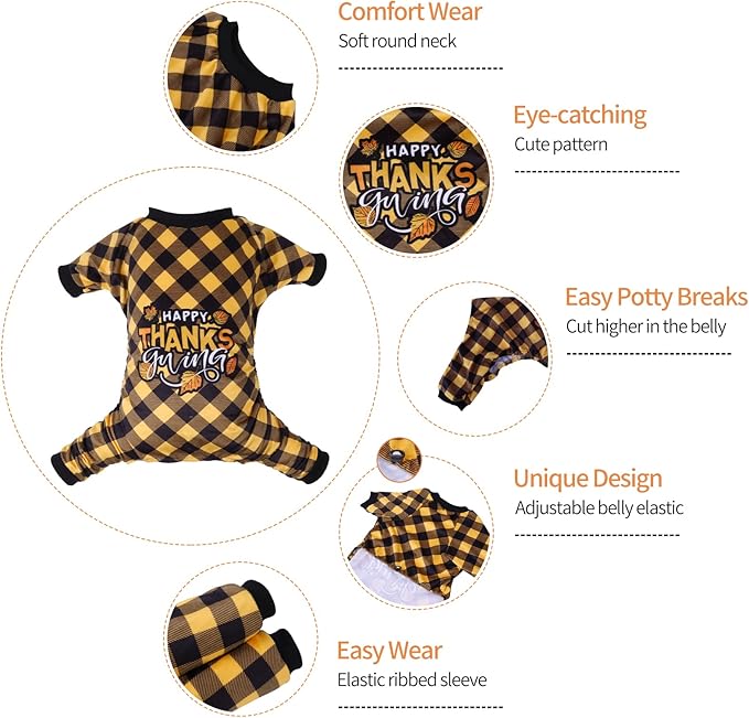 CuteBone Thanksgiving Dog Pajamas Costumes Pet Clothes Cat Apparel Shirt Winter Holiday Cute Pjs Outfits for Doggie Onesies P261XS X-Small