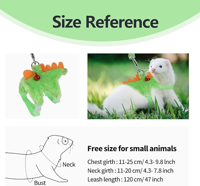 Ferret Harness, Ferret Leash, Ferret Harness and Leash Set with Safe Bell, Ferret Collar Small Animals Vest Harness for Puppy, Teacup Dog and Other Small Pet (Green)