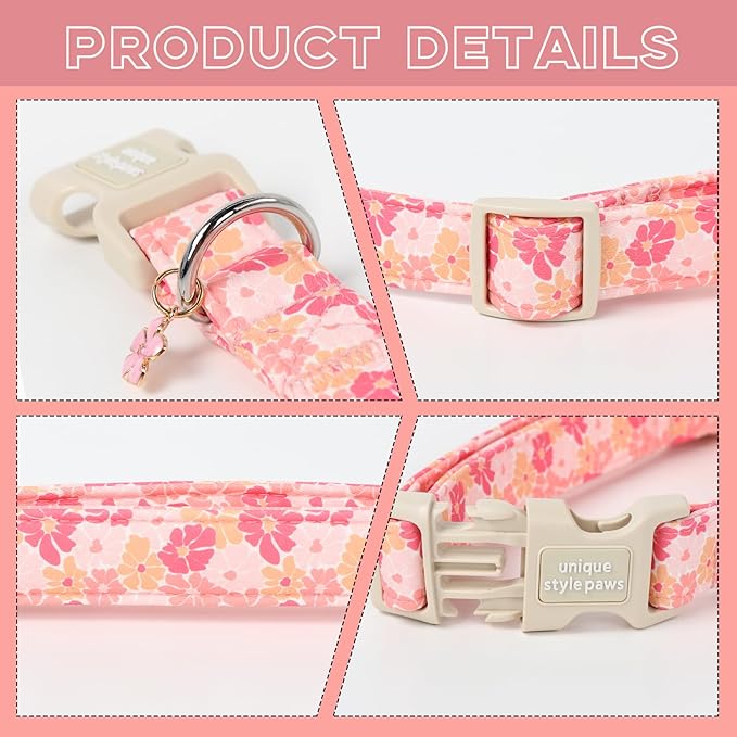 Unique style paws Dog Collar Plastic Buckle with Pendant Pink Spring Flower Puppy Collars for Small Medium Large Boys Girls Dogs
