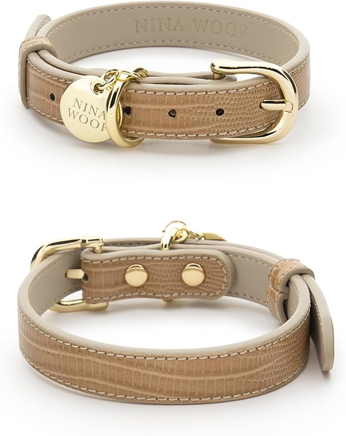 Milan Vegan Leather Dog Collar - Luxury Cute Dog Collar with Adjustable Buckle - Soft Padded Collar, Round Leather Dog Collar for Extra Small, Small, Medium, and Large Dogs - Beige, XS