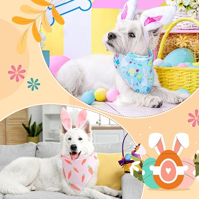Preboun 50 Pcs Easter Dog Bandanas Bulk Bunny Dog Bandanas for Dogs Eggs Bibs Dog Scarf Easter Day Dog Bandanas for Easter Puppy Small Medium Large Dog Costume Accessories(31.5 x 21.7 x 21.7 Inch)