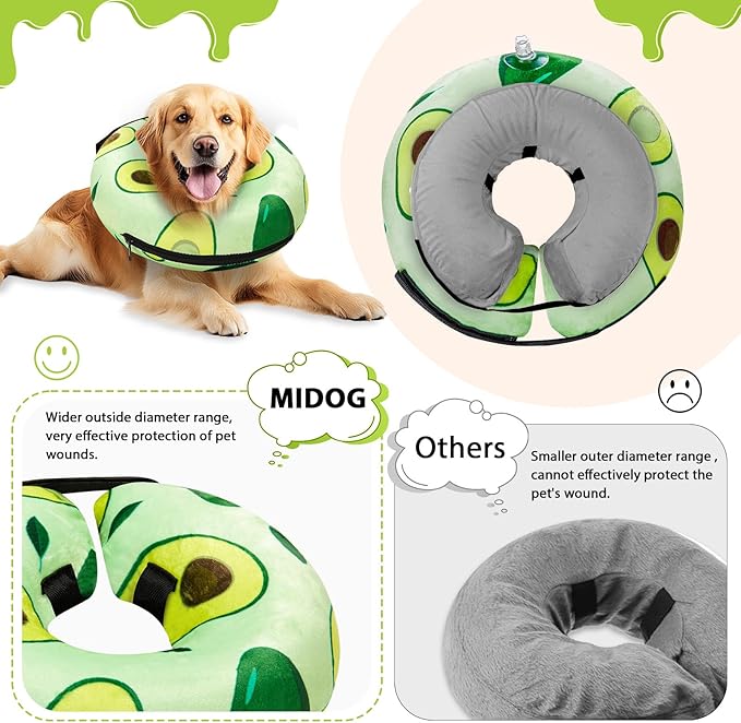 Dog Cone Collar for Small to Large Dogs for After Surgery, Pet Inflatable Neck Donut Collar Soft Protective Recovery Cone for Dogs and Cats - Alternative E Collar Does Not Block Vision - Avocado,S