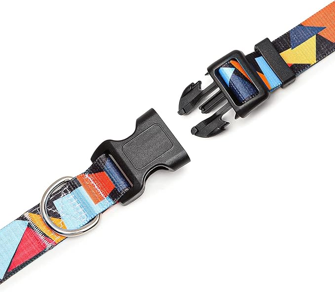 Adjustable Dog Collar with Patterns, Ultra Comfy Soft Nylon Breathable Pet Collar for Small Medium Large Dogs (L, Color Block)