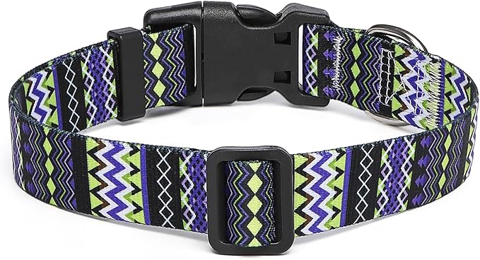 Adjustable Dog Collar with Patterns, Ultra Comfy Soft Nylon Breathable Pet Collar for Small Medium Large Dogs (M, Tribal Violet)