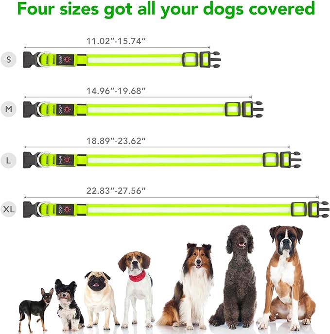 Vizpet LED Dog Collar, Light Up Dog Collar Adjustable USB Rechargeable Super Bright Safety Light Glowing Collars for Dogs(X-Large,Green)