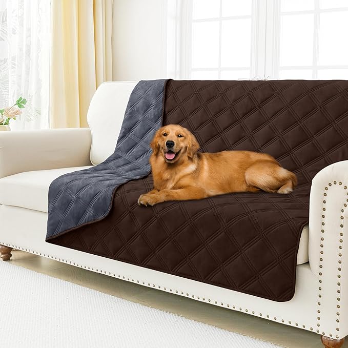 Smiry Waterproof Dog Bed Cover Blanket 68x82, Soft Reversible Pet Blanket, Washable Leakproof Cats Dogs Couch Cover for Sofa, Couch, Furniture, Chocolate/Dark Grey