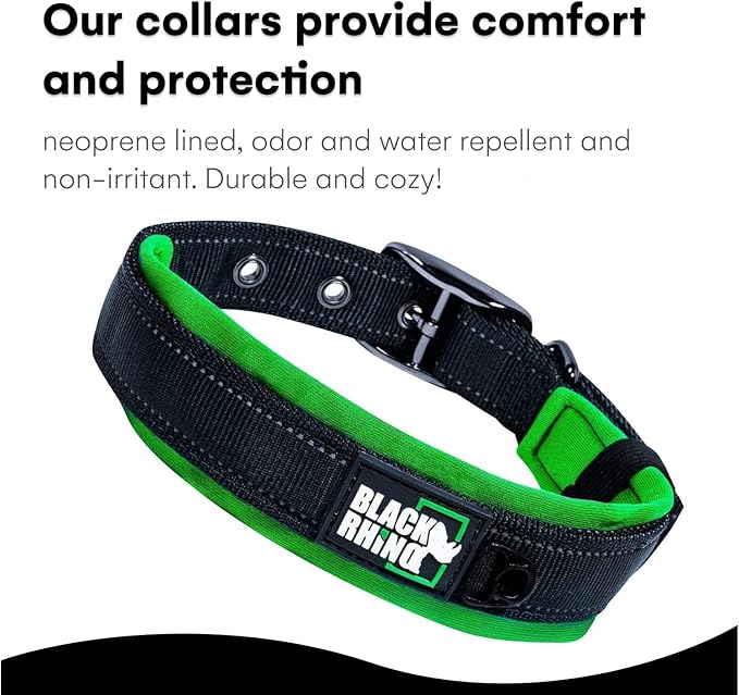 Black Rhino - The Comfort Collar Ultra Soft Neoprene Padded Dog Collar for All Breeds - Heavy Duty Adjustable Reflective Weatherproof (Small, Blue/Grey)