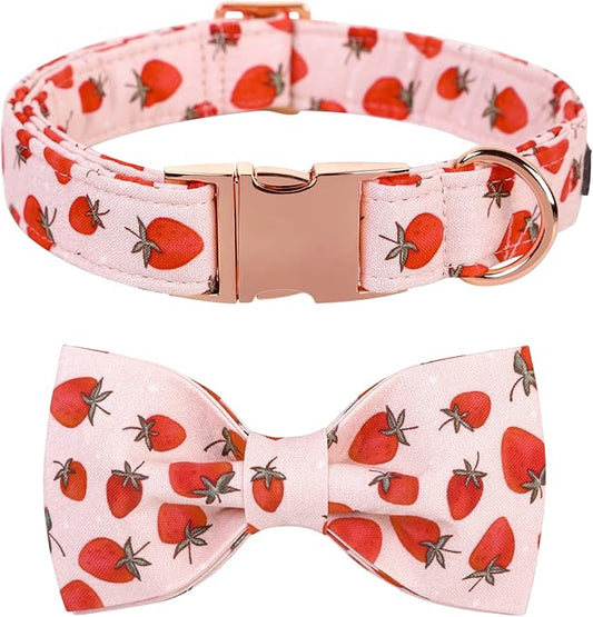Lionet Paws Dog Collar with Bowtie - Summer Cute Cotton Adjustable Bowtie Dog Collar with Metal Buckle for Medium Dog Girl Boy, M, Neck 13.5-22in