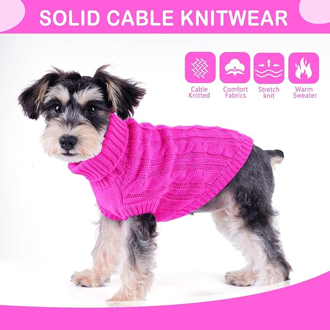 Dog Sweater - Knitted Warm Turtleneck Pullover for Small Dogs and Cats - Fall Winter Pet Apparel (Rose, Small)