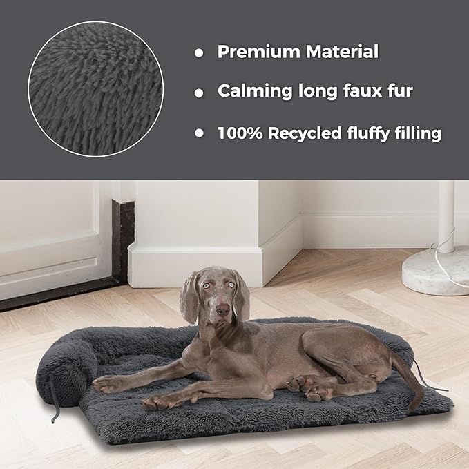 Dog Bed for Couch Large Sized Dog, Dog Couch Cover Washable- Fluffy Plush Mat for Furniture Protector for Dogs Up to 100 Lbs,Dark Grey