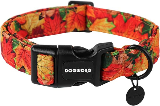 DOGWONG Cotton Dog Collar, Heavy-Duty Fall Dog Collar Durable Soft Fabric Pet Dog Collars Cute Halloween Puppy Necklace for Small Medium Large Dogs