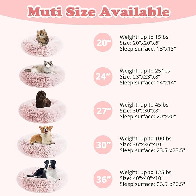 JOLLYVOGUE Dog & Cat Bed, Calming Anti-Anxiety Pet Bed for Small Dogs, Fluffy Donut Cushion for Small and Medium Pets (20")