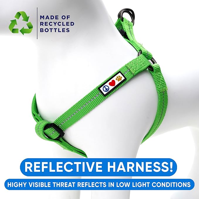 Pawtitas Recycled Dog Harness with Reflective Stitched a Puppy Harness Made from Plastic Bottles Collected from Oceans Extra Small Earth Green